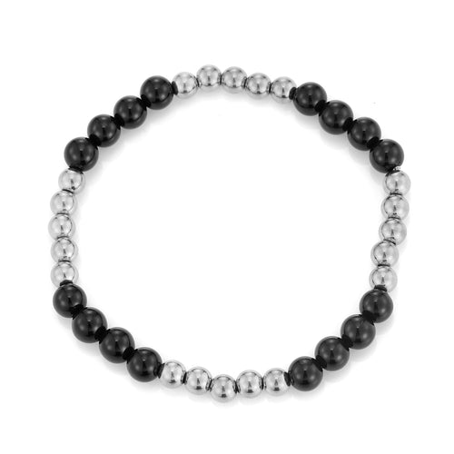 Armband bolletjes en zwarte steentjes stretch