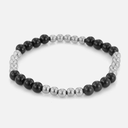 Armband bolletjes en zwarte steentjes stretch