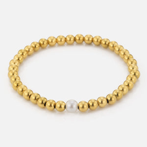 Beaded stretch bracelet with pearl - Goud