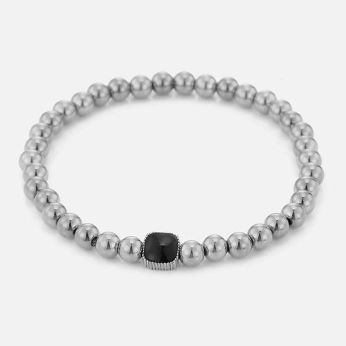 Armband bolletjes met zwarte steen stretch