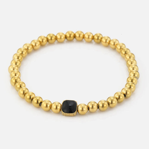 Armband bolletjes met zwarte steen stretch