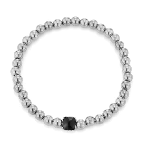 Armband bolletjes met zwarte steen stretch