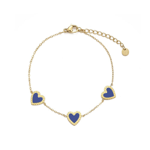 Armband drie hartjes blauw