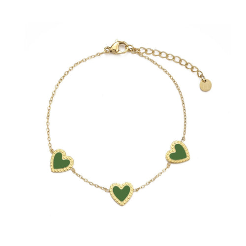 Armband drie hartjes groen