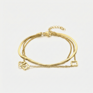 Armband drielaags klaver goud