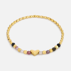 Armband gekleurde kralen hart stretch goud