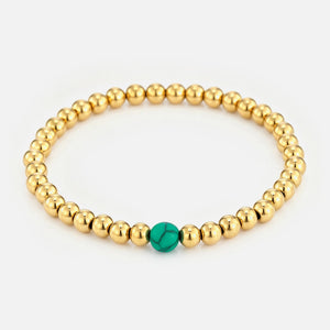 Green natural stone stretch bracelet - Goud