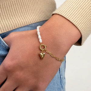 Armband lux parels hartje goud