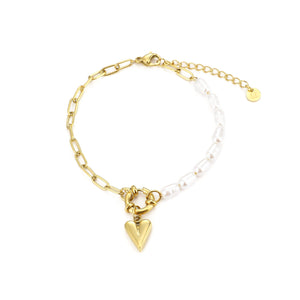 Armband lux parels hartje goud