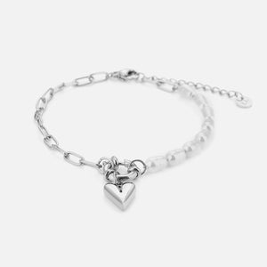 Armband lux parels hartje zilver