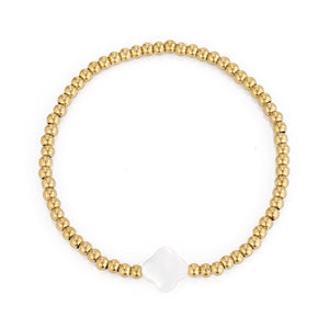 Armband parel klaver stretch goud