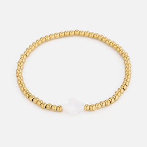 Armband parel klaver stretch goud