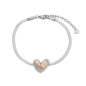 Armband parelmoer hart zilver