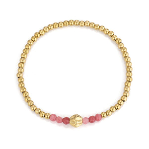 Armband rode kralen stretch goud