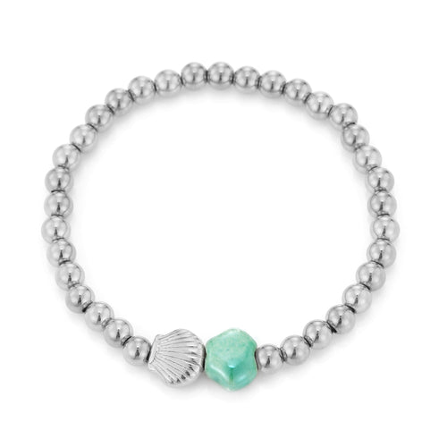 Armband schelp met turquoise steen stretch