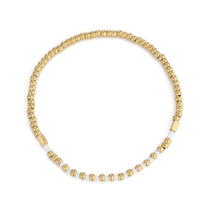 Armband witte kralen stretch goud
