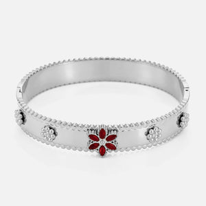 Flower bangle with red stones