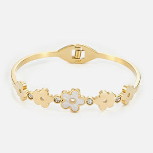 Luxe floral bangle with rhinestones - Goud