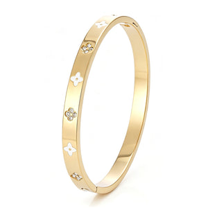 Luxury white clover bangle with rhinestones