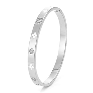 Luxury white clover bangle with rhinestones