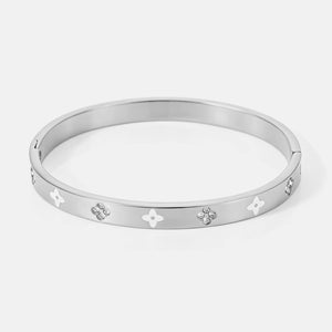 Luxury white clover bangle with rhinestones