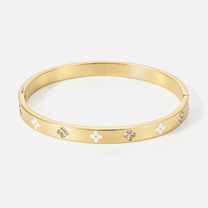 Luxury white clover bangle with rhinestones - Goud
