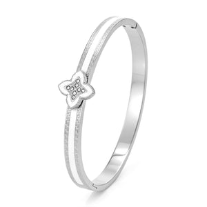 Luxury bangle with white rhinestone clover