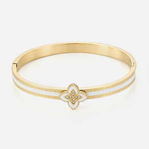 Luxury bangle with white rhinestone clover - Goud