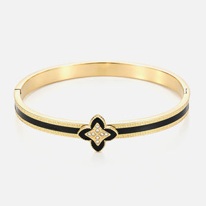 Luxury clover bangle with black rhinestones - Goud