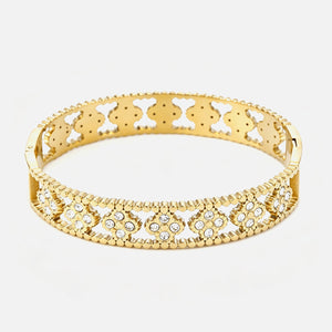Luxury bangle with rhinestone clovers - Goud