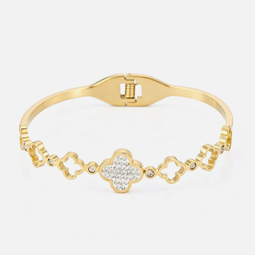 Open clover bangle with rhinestones