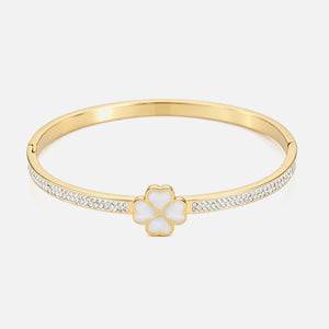White clover bangle with rhinestones - Goud