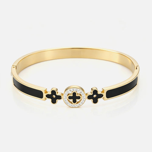 Bangle zwarte klavers met strass