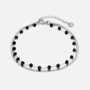 Dubbele armband plat zwart/zilver