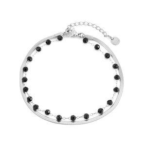 Dubbele armband plat zwart/zilver