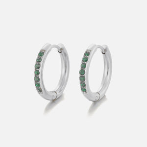 Hoops met steentjes groen - Zilver