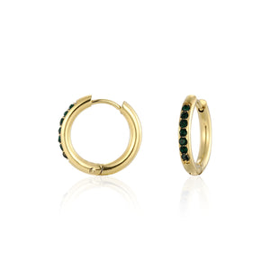 Hoops met steentjes groen/goud