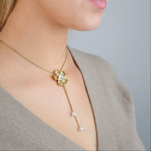 Ketting bloem zirkonia goud