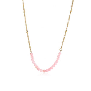 Ketting fijne roze kralen goud