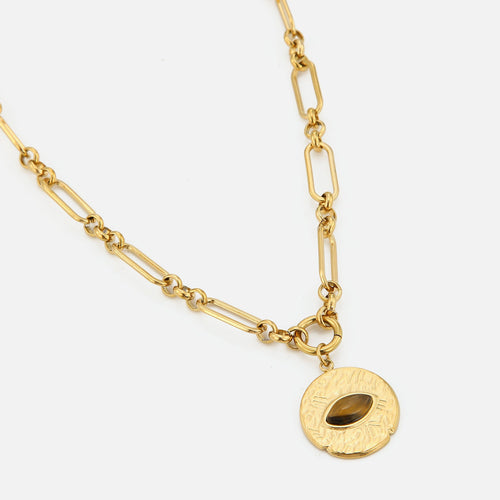 Ketting gehamerde munt met tijgeroog