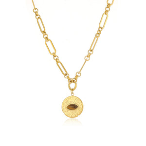Medium-length coin necklace with tiger's eye