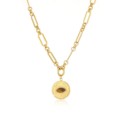 Ketting gehamerde munt met tijgeroog