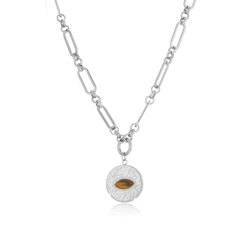 Ketting gehamerde munt met tijgeroog
