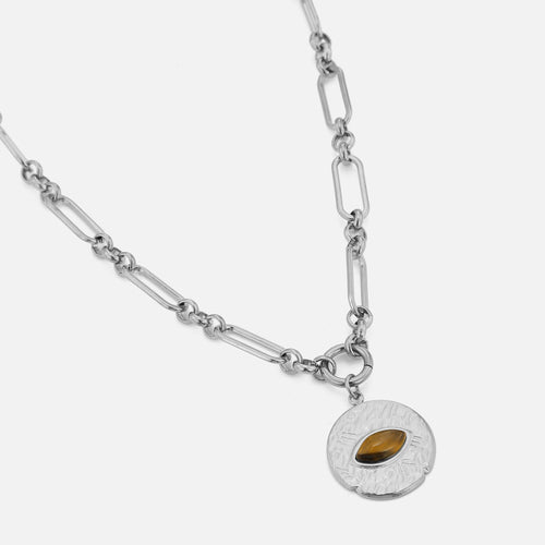 Ketting gehamerde munt met tijgeroog