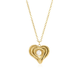 Ketting gelaagd hart parel goud