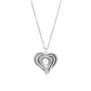 Ketting gelaagd hart parel zilver