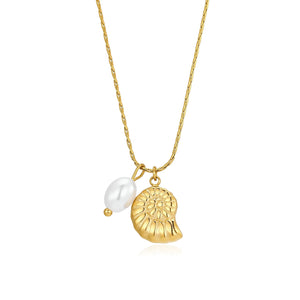 Ketting krulschelp parel goud