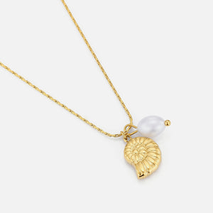 Ketting krulschelp parel goud