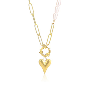 Ketting lux parels hartje goud