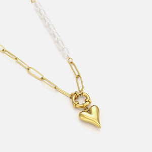 Ketting lux parels hartje goud